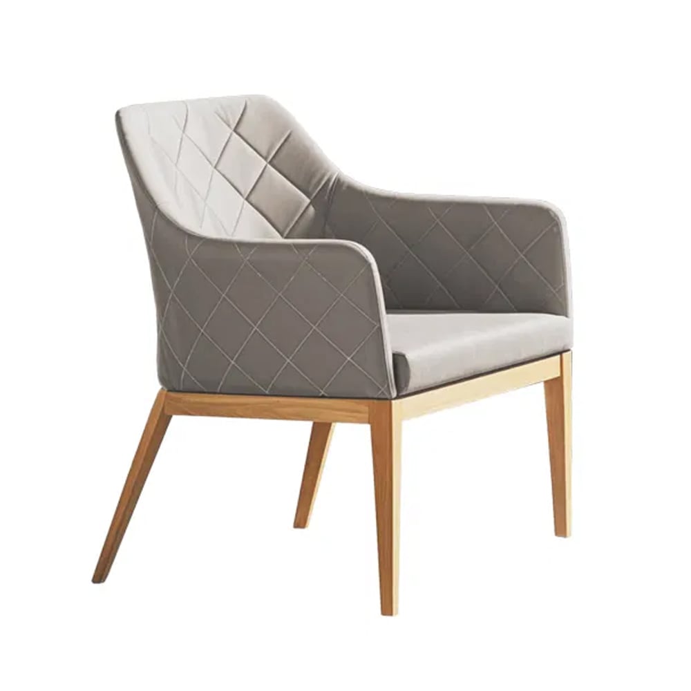Carney Fabric Outdoor Dining Armchair In Stone And Teak | Bed Sava