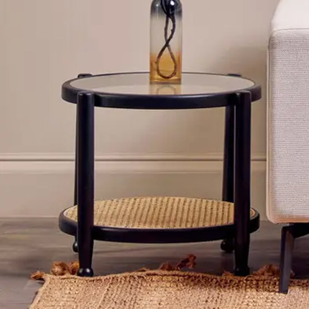 Carolina Clear Glass Top Side Table With Black Wooden Frame