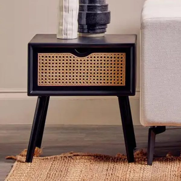 Carolina Wooden Side Table With 1 Drawer In Black And Oak | Bed Sava