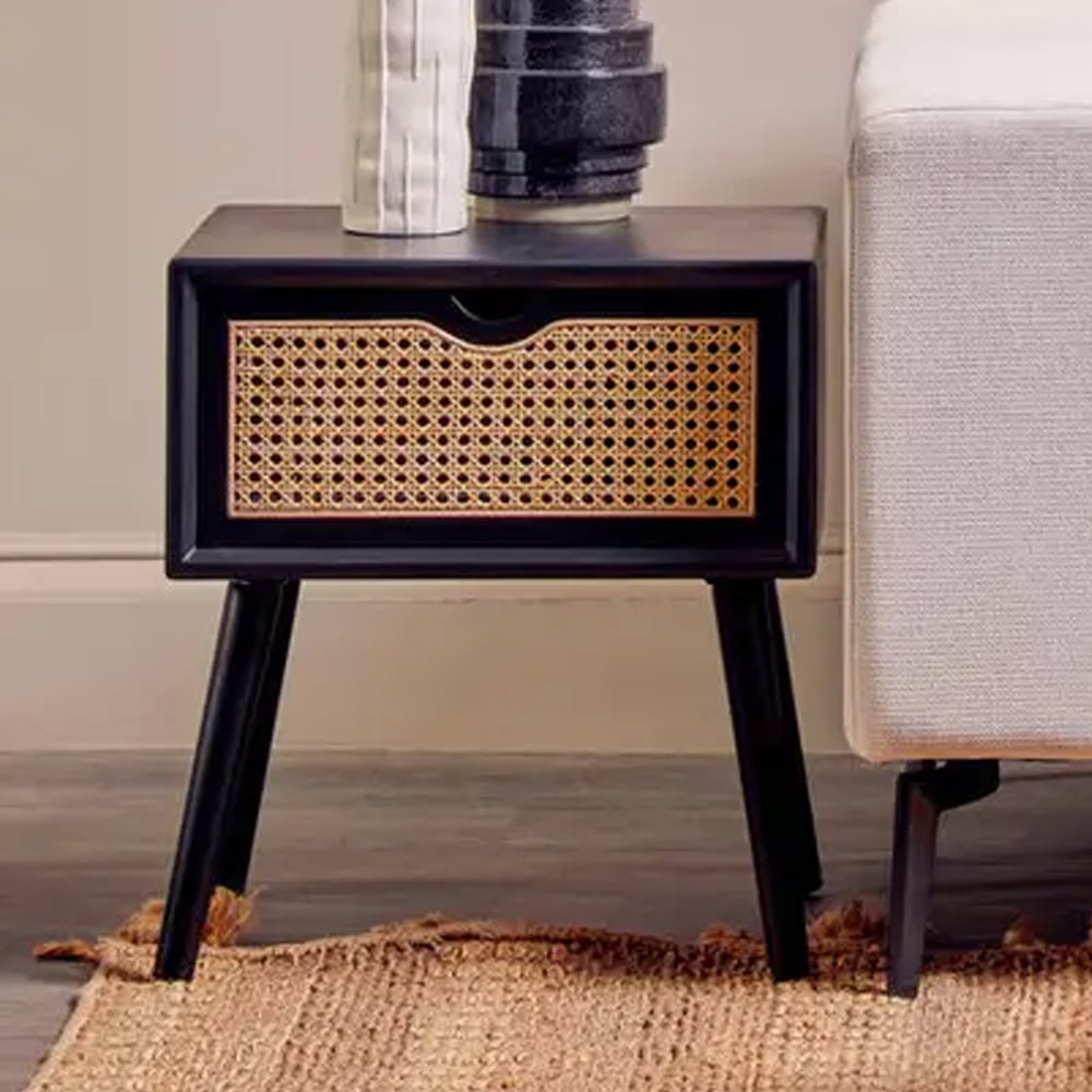 Carolina Wooden Side Table With 1 Drawer In Black And Oak