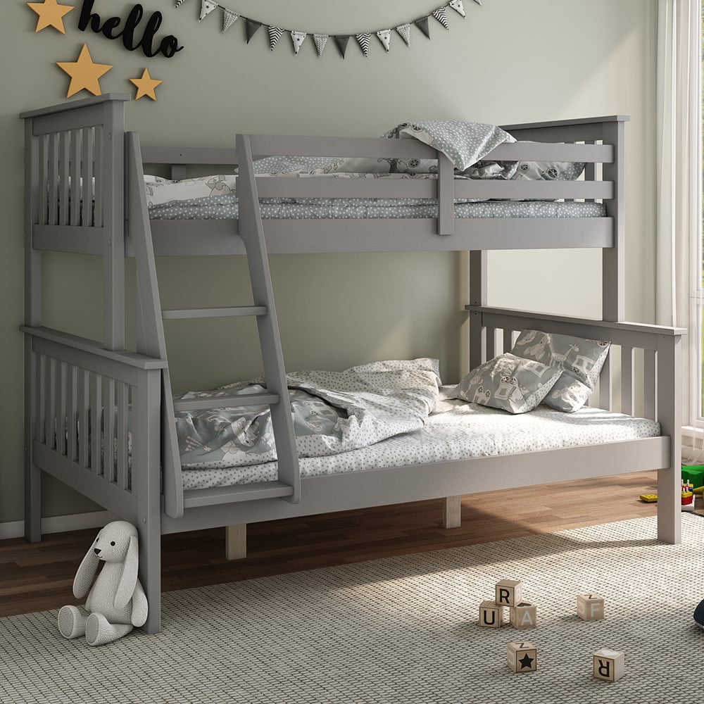 Carolina Wooden Triple Sleeper Bunk Bed With Ladder In Grey