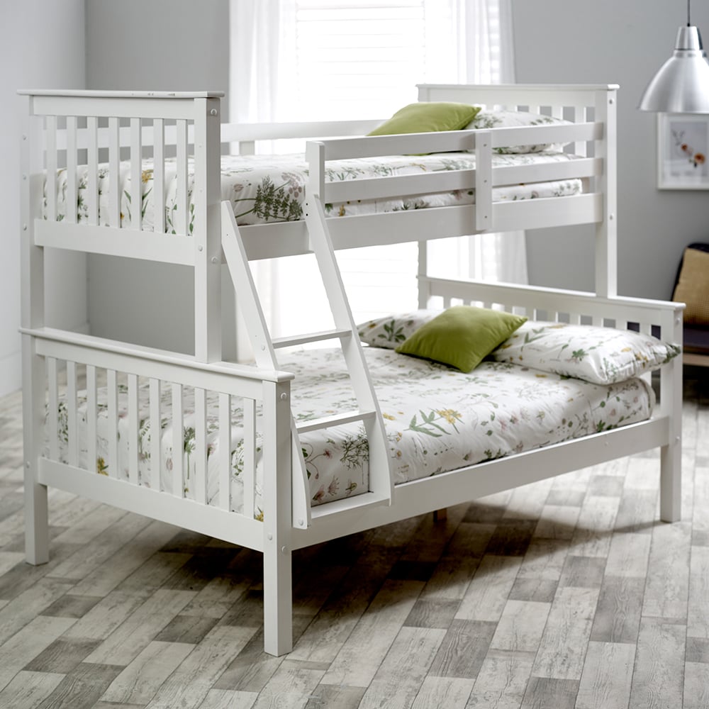 Carolina Wooden Triple Sleeper Bunk Bed With Ladder In White