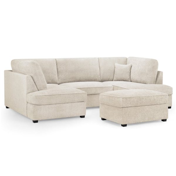 Caronia Boucle Fabric U Shaped Corner Sofa In Beige | Bed Sava