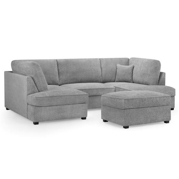 Caronia Boucle Fabric U Shaped Corner Sofa In Grey | Bed Sava