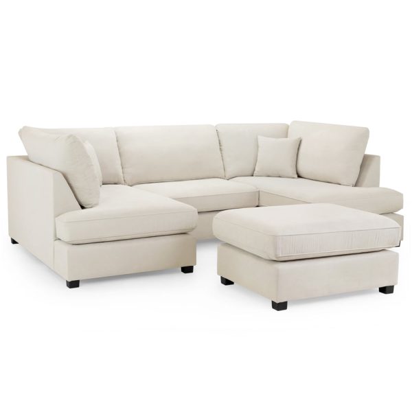 Caronia Classic Fabric U Shaped Corner Sofa In Beige | Bed Sava
