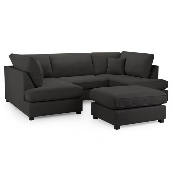 Caronia Classic Fabric U Shaped Corner Sofa In Black | Bed Sava