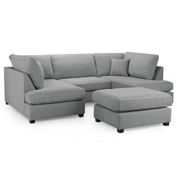 Caronia Classic Fabric U Shaped Corner Sofa In Grey | Bed Sava