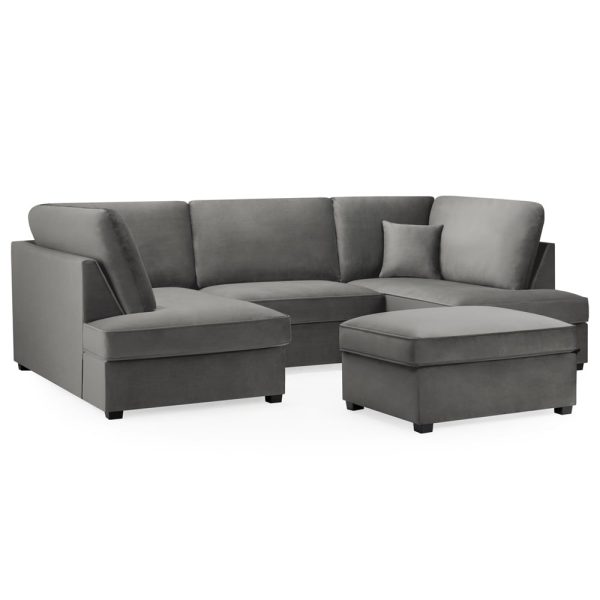Caronia Plush Velvet U Shaped Corner Sofa In Grey | Bed Sava