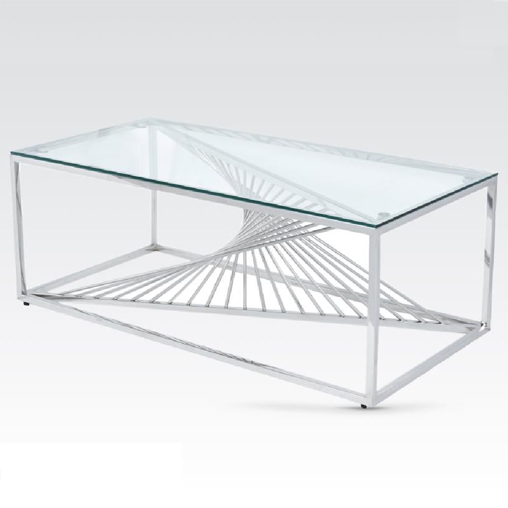 Carpi Clear Glass Coffee Table With Chrome Frame | Bed Sava