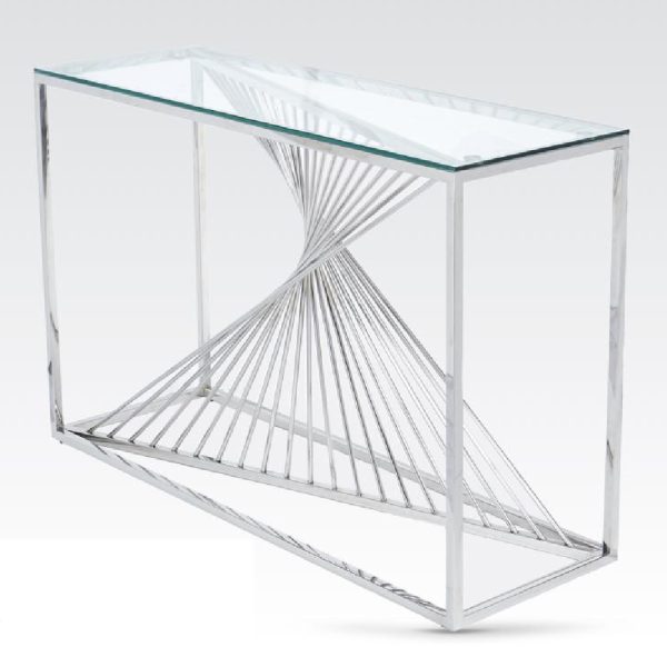 Carpi Clear Glass Console Table With Chrome Frame | Bed Sava