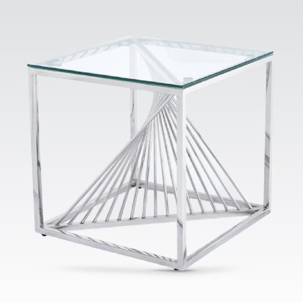 Carpi Clear Glass End Table With Chrome Frame | Bed Sava