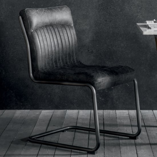 Carpi Leather Dining Chair With Metal Frame In Antique Ebony | Bed Sava