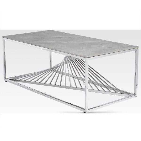 Carpi Sintered Stone Coffee Table With Chrome Frame In Grey | Bed Sava