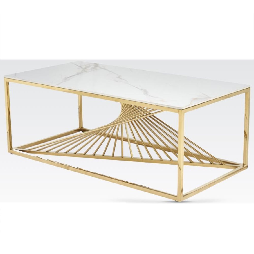 Carpi Sintered Stone Coffee Table With Gold Frame In White