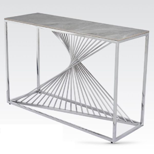 Carpi Sintered Stone Console Table With Chrome Frame In Grey | Bed Sava