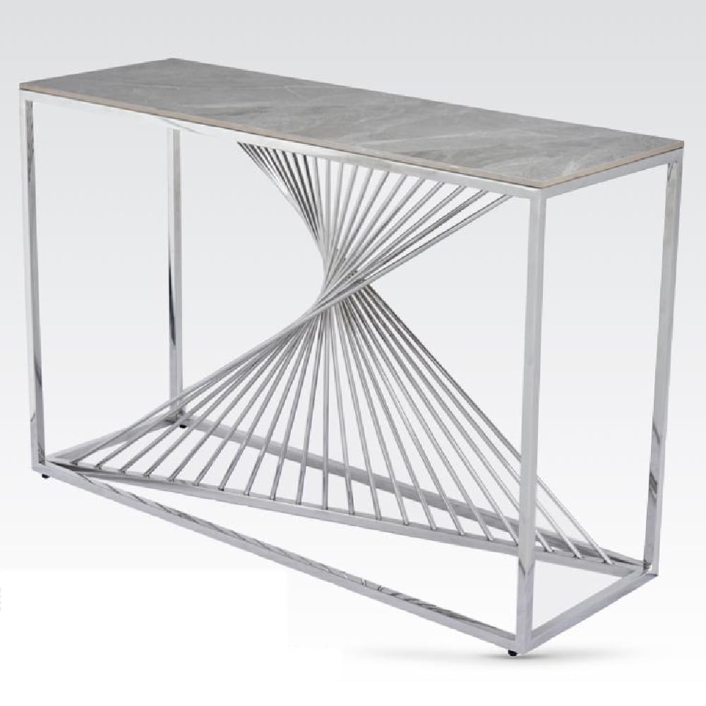 Carpi Sintered Stone Console Table With Chrome Frame In Grey