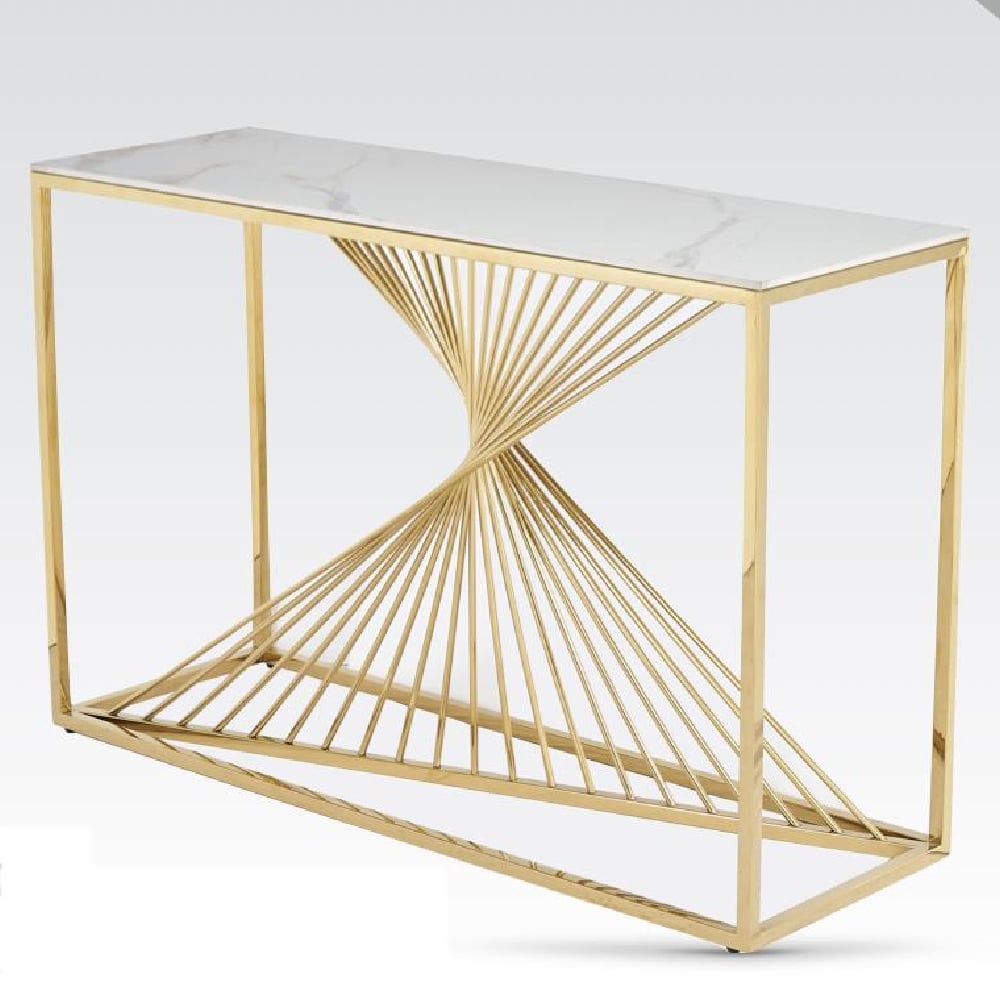 Carpi Sintered Stone Console Table With Gold Frame In White