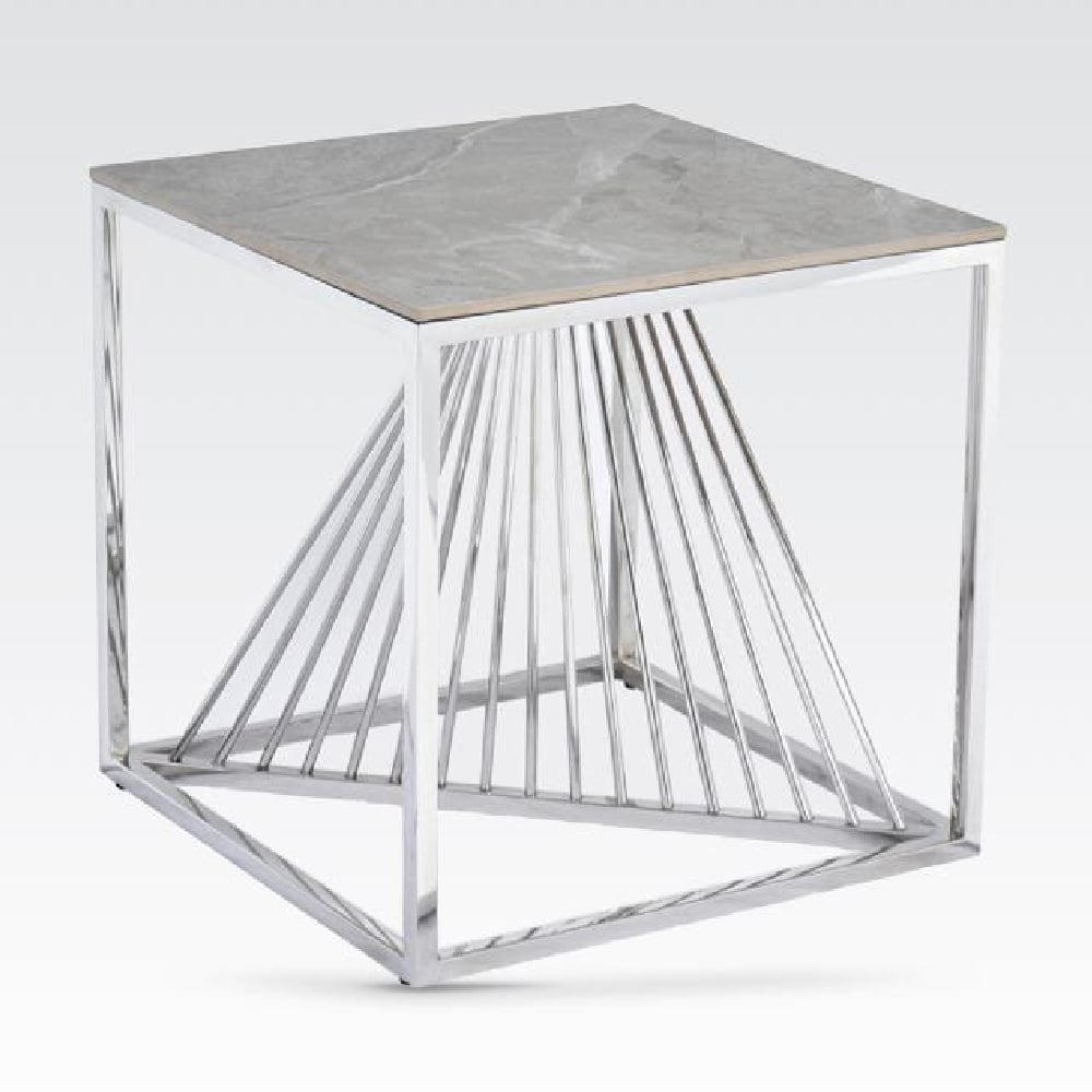 Carpi Sintered Stone End Table With Chrome Frame In Grey
