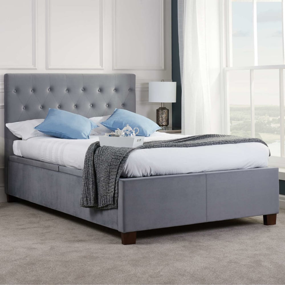 Carrboro Fabric Ottoman Storage Double Bed In Grey | Bed Sava