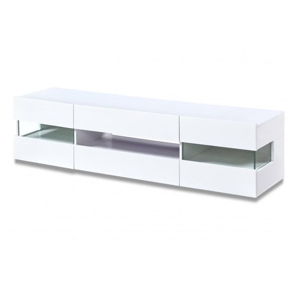 Carrboro High Gloss TV Stand In White With LED | Bed Sava