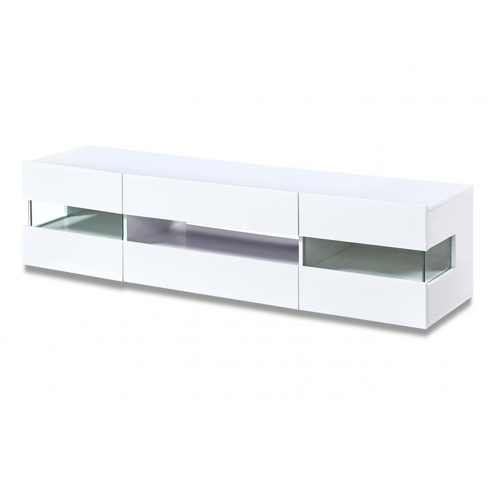 Carrboro High Gloss TV Stand In White With LED | Bed Sava