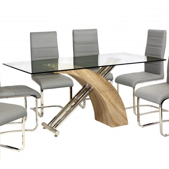 Carrick Clear Glass Dining Table Rectangular With Natural Base | Bed Sava