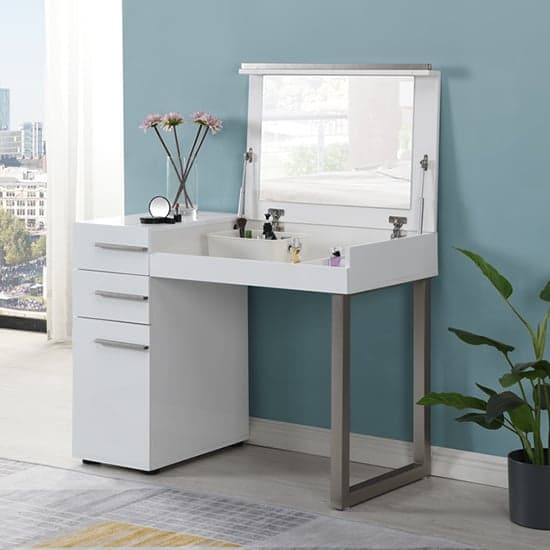 Carter High Gloss Dressing Table With Mirror In White | Bed Sava