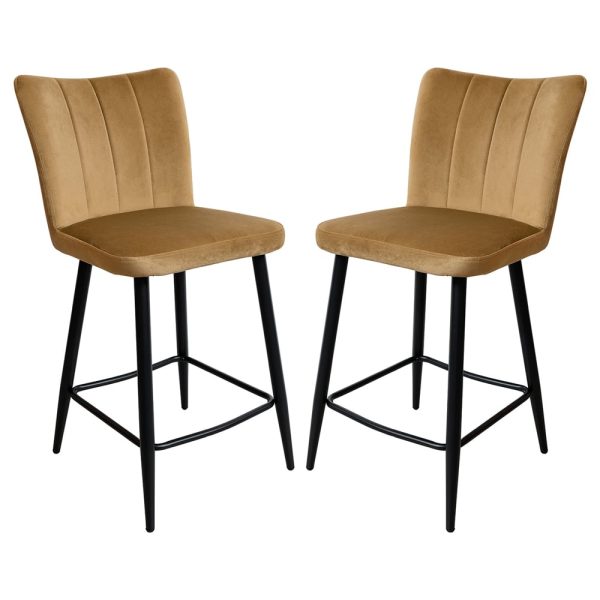 Carteret Camel Velvet Counter Bar Stools In Pair | Bed Sava