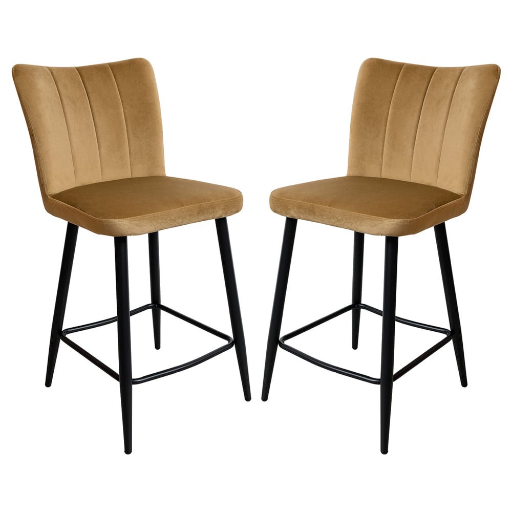 Carteret Camel Velvet Counter Bar Stools In Pair | Bed Sava