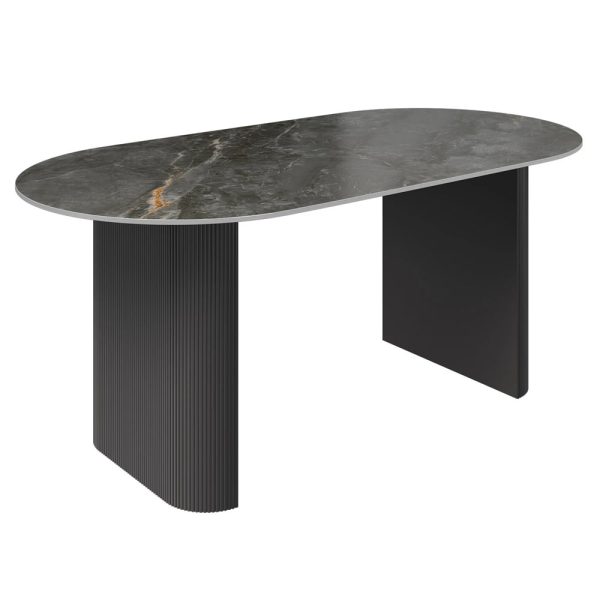 Carteret Ceramic Oval Dining Table In Gloss Grey | Bed Sava