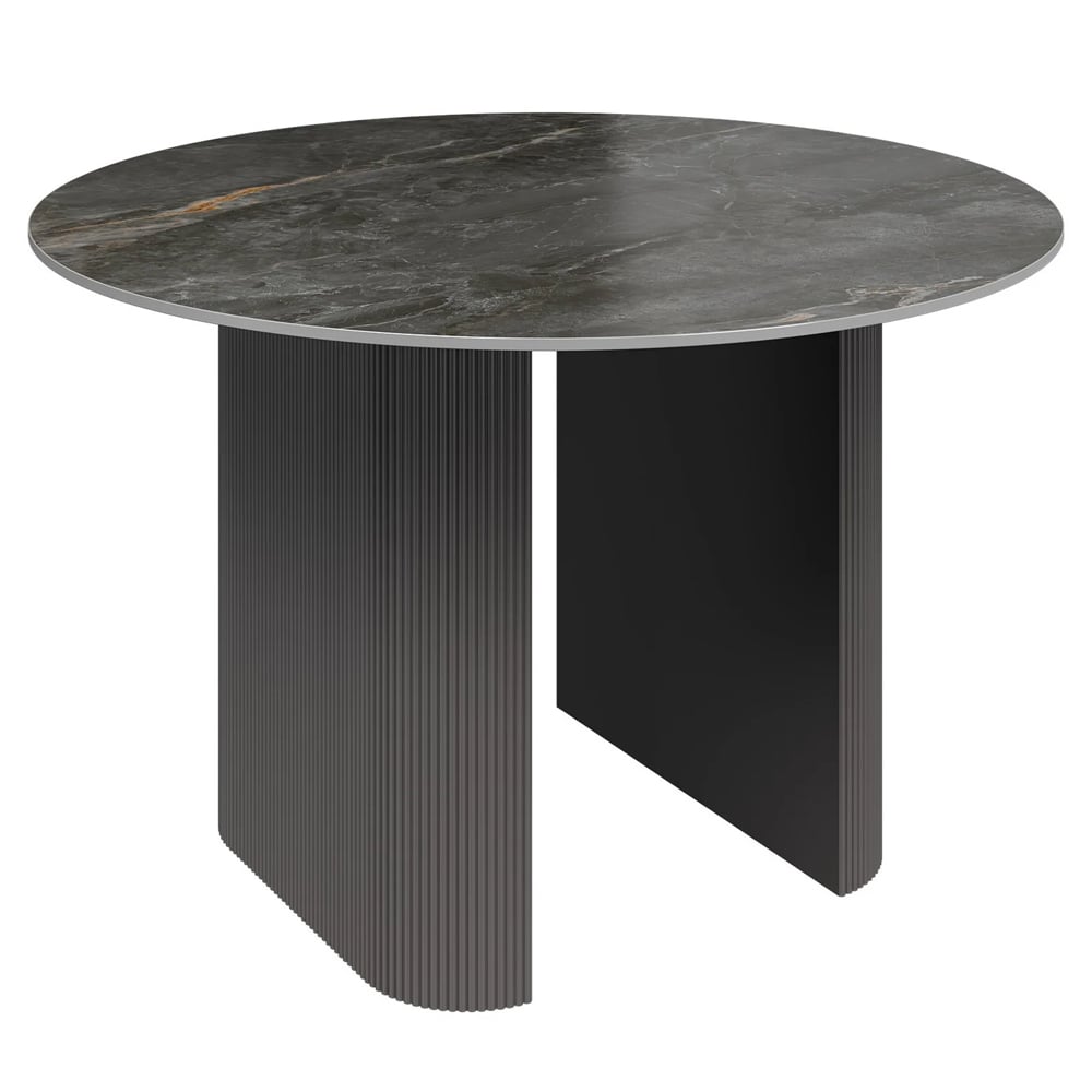 Carteret Ceramic Round Dining Table In Gloss Grey