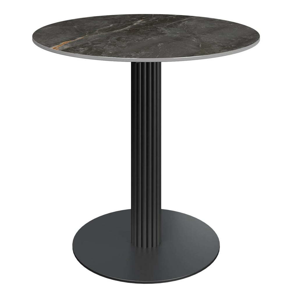 Carteret Ceramic Round Dining Table With Ribbed Base In Gloss Grey