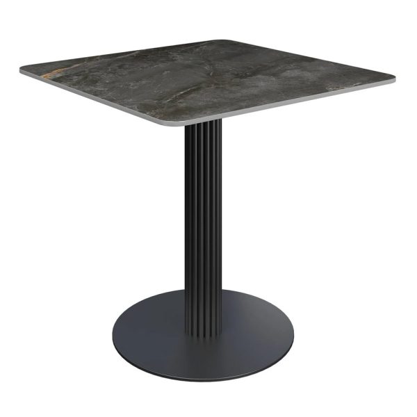 Carteret Ceramic Square Dining Table With Ribbed Base In Gloss Grey | Bed Sava