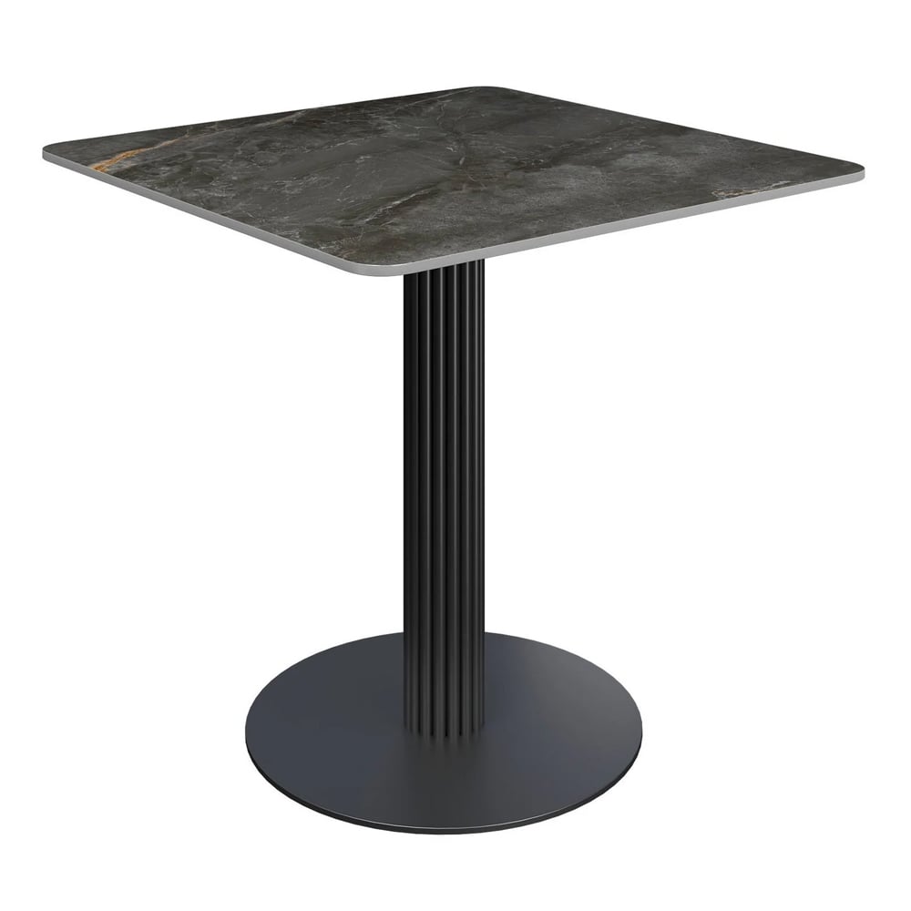 Carteret Ceramic Square Dining Table With Ribbed Base In Gloss Grey