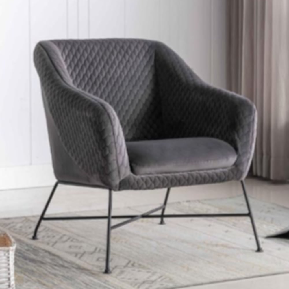 Carteret Fabric Accent Chair With Black Metal Legs In Cinder | Bed Sava