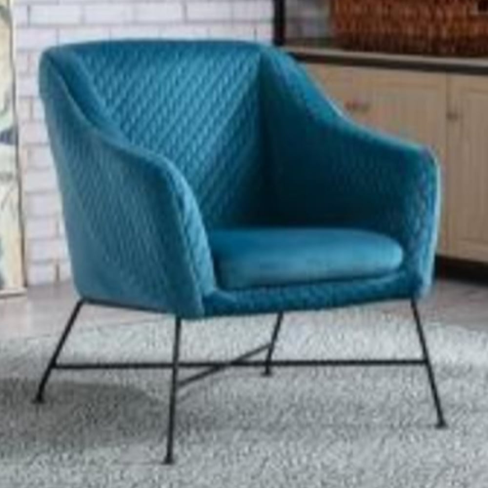 Carteret Fabric Accent Chair With Black Metal Legs In Federal Blue | Bed Sava