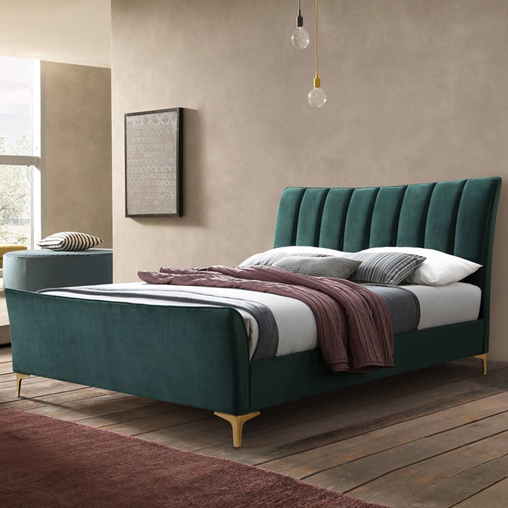Carteret Fabric Double Bed In Green | Bed Sava