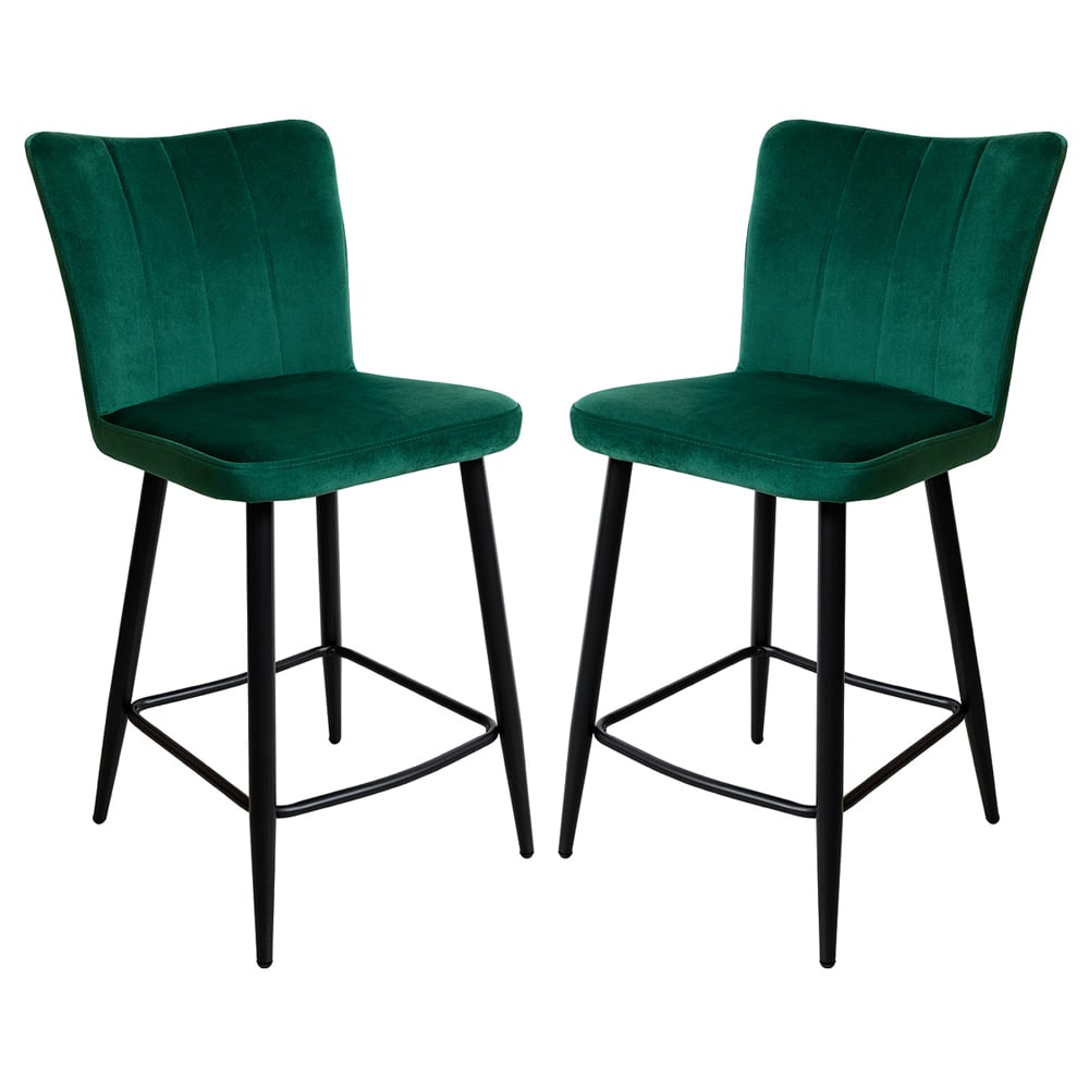 Carteret Green Velvet Counter Bar Stools In Pair | Bed Sava