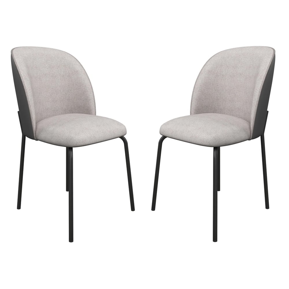Carteret Grey Fabric Dining Chairs With Leather Back In Pair