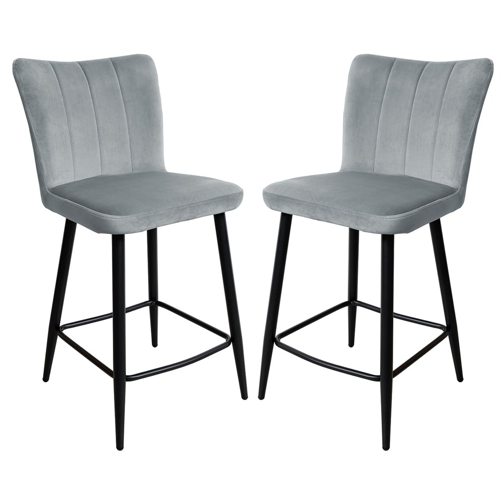 Carteret Grey Velvet Counter Bar Stools In Pair | Bed Sava