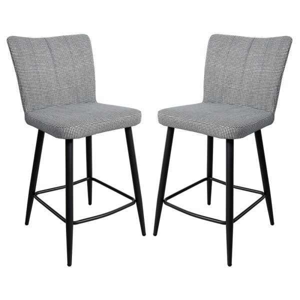 Carteret Hounds Tooth Fabric Counter Bar Stools In Pair | Bed Sava