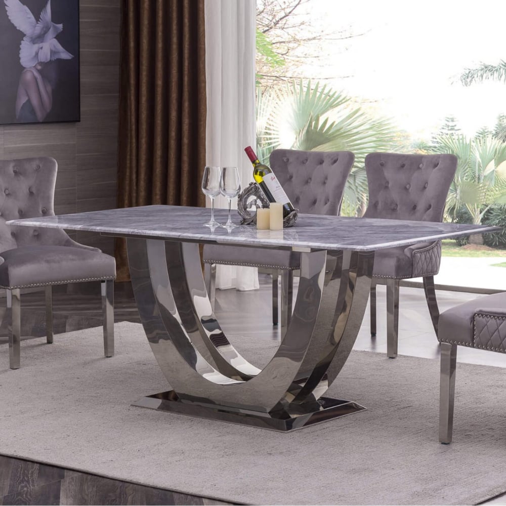 Carthage Marble Top Dining Table With Stainless Steel Base | Bed Sava
