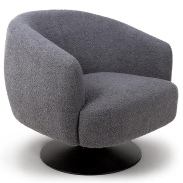 Cary Fabric Lounge Chair With Black Metal Base In Grey | Bed Sava