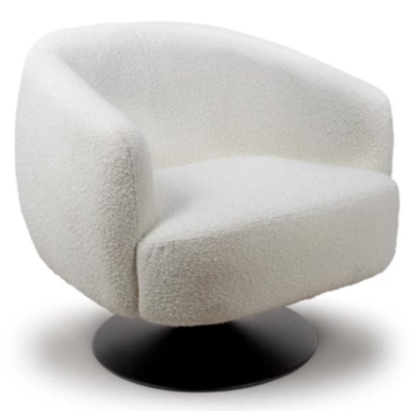 Cary Fabric Lounge Chair With Black Metal Base In Ivory | Bed Sava