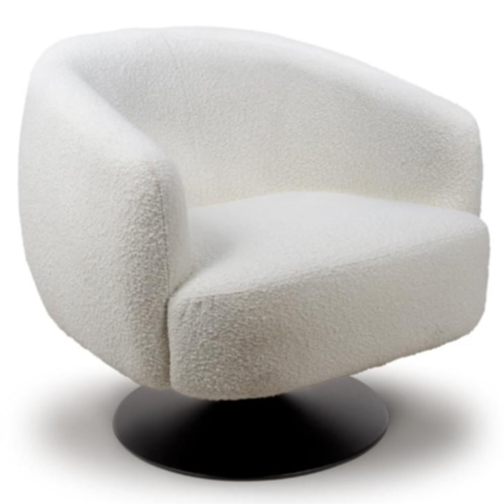 Cary Fabric Lounge Chair With Black Metal Base In Ivory