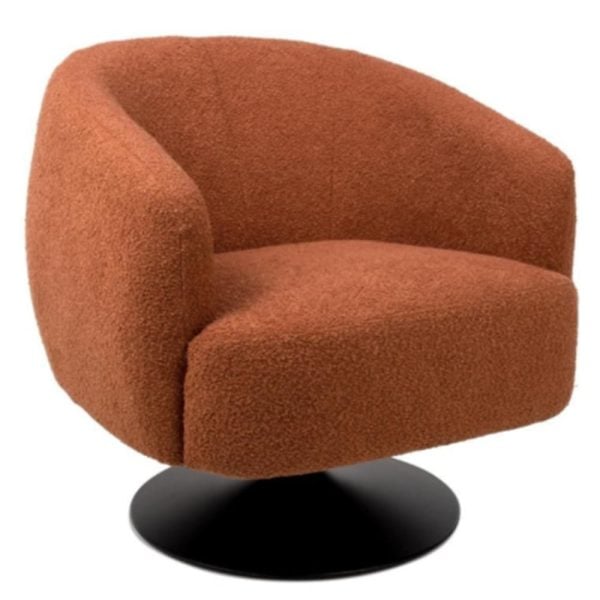Cary Fabric Lounge Chair With Black Metal Base In Rust | Bed Sava