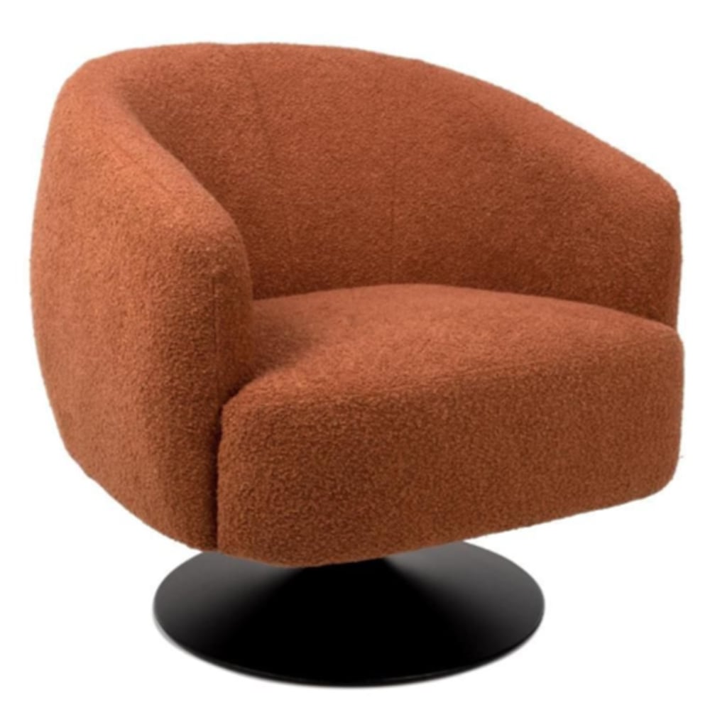 Cary Fabric Lounge Chair With Black Metal Base In Rust