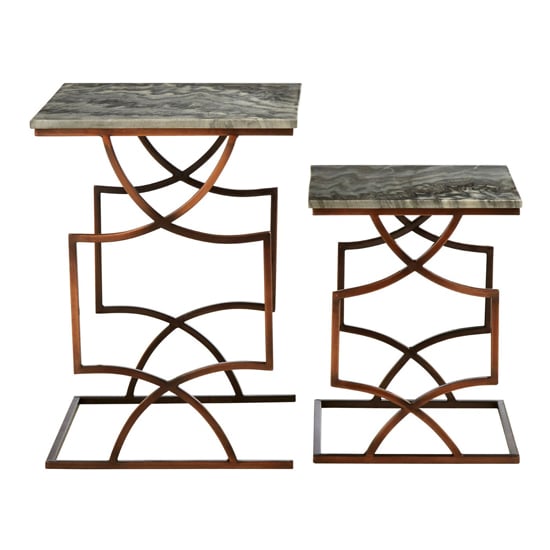Casa Grey Marble Set Of 2 Side Tables With Bronze Metal Frame | Bed Sava
