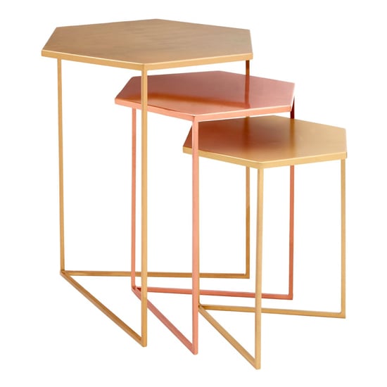 Casa Hexagonal Metal Nest Of 3 Tables In Gold And Bronze | Bed Sava