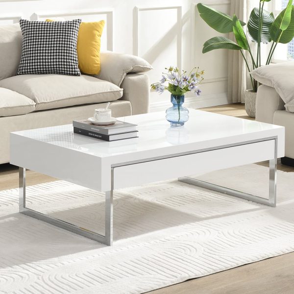 Casa High Gloss Coffee Table With 1 Drawer In White | Bed Sava